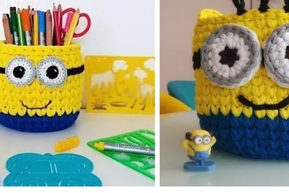 A Minion-themed crochet basket that I made. It's perfect as a pen stand or a small storage pot, adding a fun and playful touch to a child's study desk.
