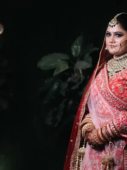 A classic bridal portrait with dramatic lighting. The bride's confident gaze and stunning jewelry are the focus of this powerful image.