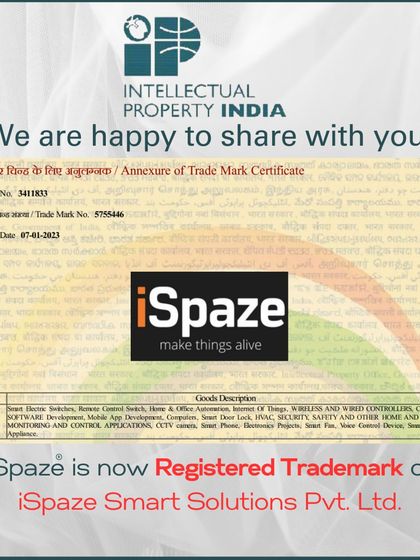 I am happy to share that iSpaze is now a registered trademark. This is a testament to the unique brand and quality products we have built from the ground up in India.