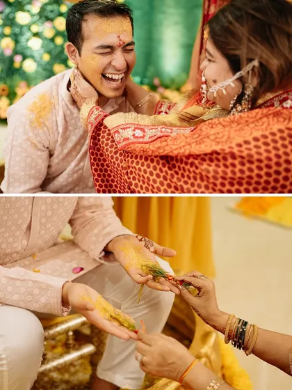A moment of pure, uninhibited laughter during the groom's Haldi. These are the candid memories that families will cherish forever.