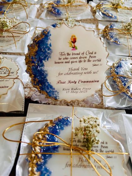 A collection of the finished and packaged First Holy Communion favors, ready to mark a sacred milestone.