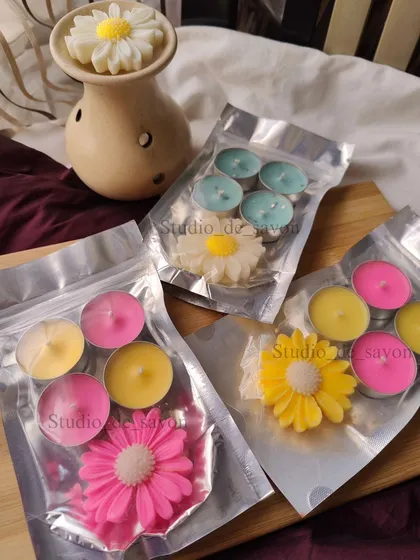 My floral wax melt and tealight sets are available in multiple colors and are very affordable to suit every budget. They are a wonderful way to fill your loved ones' homes with enchanting aromas during the festival of lights.
