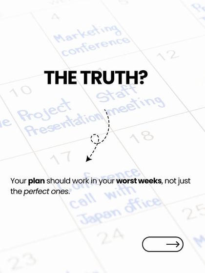 A graphic stating the truth: your plan should work in your worst weeks, not just your perfect ones. This is the core of my "fit for chaos" approach.