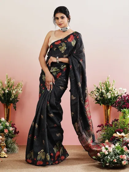 Another full view, showing the elegant drape and the beautiful print of the saree.
