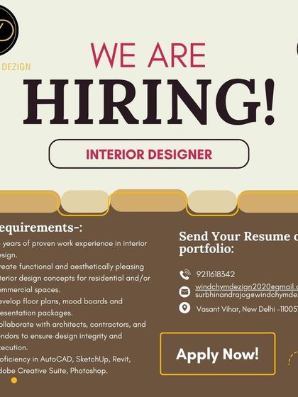 Windchym Dezign in New Delhi is hiring an Interior Designer with 3+ years of experience.