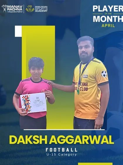 Daksh Aggarwal is our Football Player of the Month for April in the U-15 category. His hard work and team spirit on the field have been outstanding.