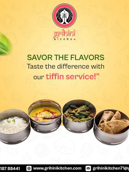 Taste the difference with my tiffin service. This image displays a typical tiffin meal with rice, dal, sabzi, and rotis packed in separate containers to maintain freshness.