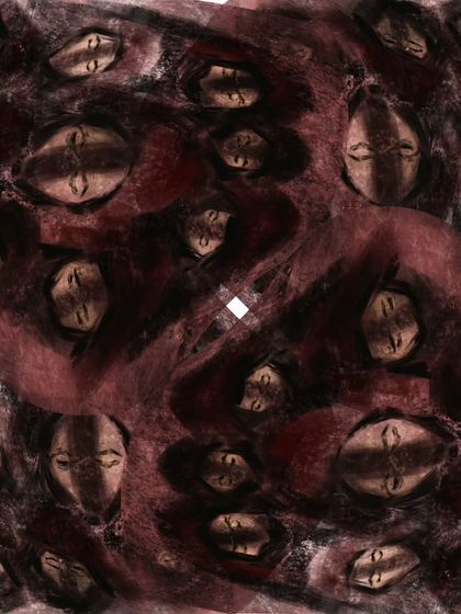 Titled "Gazan," this piece reflects on the countless lives affected by the violence. Each face represents a story, a person, a universe lost.