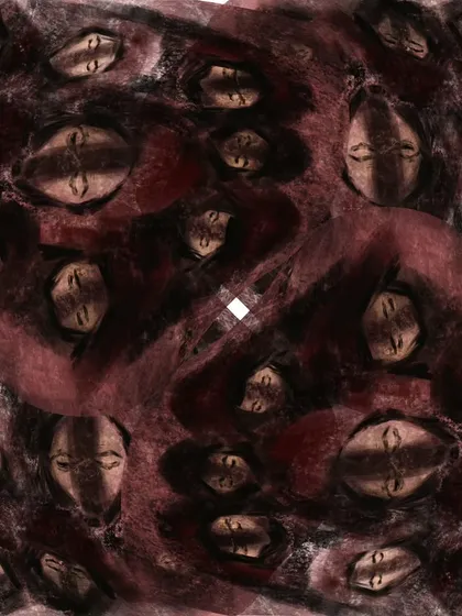 Titled "Gazan," this piece reflects on the countless lives affected by the violence. Each face represents a story, a person, a universe lost.