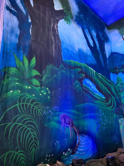 A detailed shot of the jungle backdrop for the Dattatreya Ganesh. I focused on creating layers of foliage and a mystical water body to signify the life force of nature, a central part of this theme.