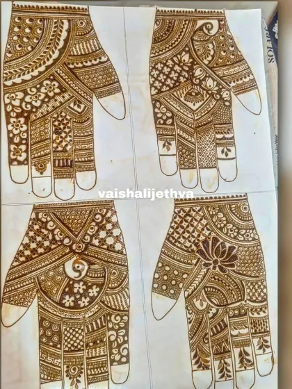 Four different styles of intricate Indian palm designs, perfect for practicing composition and flow.