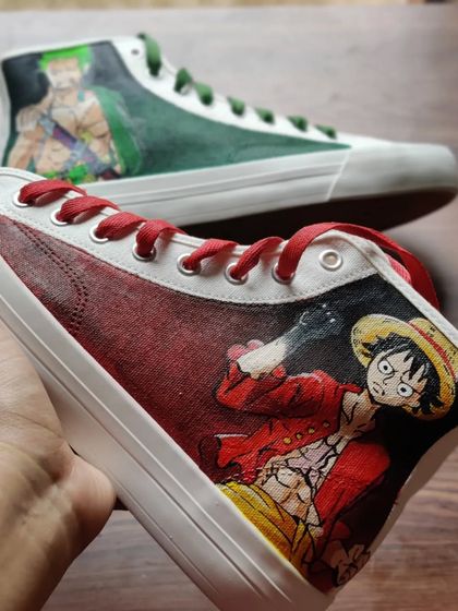 Another look at one of my One Piece customs, this time on a pair of high-top canvas shoes. The fabric provides a different texture to work on, but the result is just as vibrant and detailed.