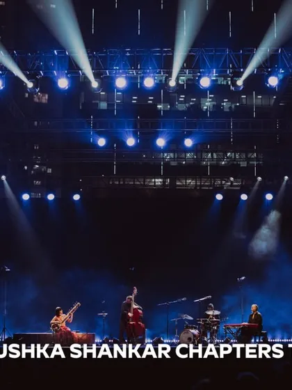 A recap image from the Anoushka Shankar Chapters Tour in Hyderabad, showing the impressive stage lighting.