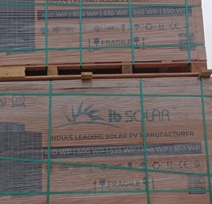 A close-up of our securely packaged solar panels, ready for transport to Kusum C project sites in Rajasthan. As a trusted supplier for leading EPC players, we ensure our products meet the highest standards of quality and durability for rural applications.