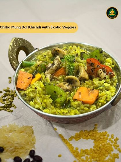 This isn't your regular khichdi. My Chilka Mung Dal Khichdi is loaded with exotic veggies like broccoli and mushrooms, making it a high-fiber, high-protein, gut-friendly meal.