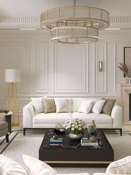 This neo-classical drawing room embodies refined living. We focused on creating a symphony of classic proportions, elegant wall mouldings, and a soft, neutral palette to craft a space that feels both luxurious and welcoming, elevating everyday moments.