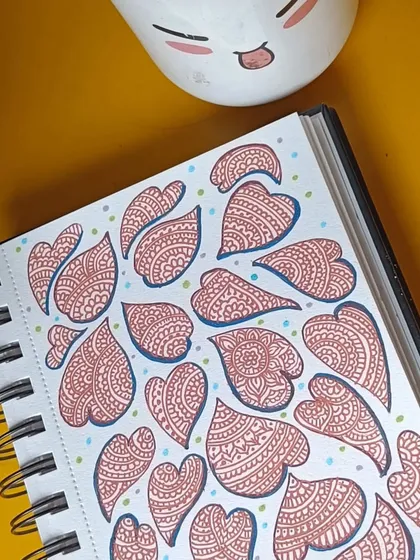 Another view of my heart-doodle meditation. The repetition of drawing these detailed patterns in a sketchbook is a form of zen art that helps me focus and find peace, one line at a time.