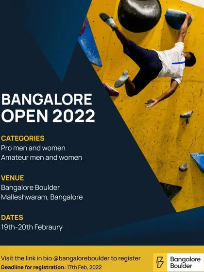 Here is the official announcement for the Bangalore Open 2022. We host major bouldering competitions for Pro and Amateur categories, creating a platform for the best climbers to test their skills.