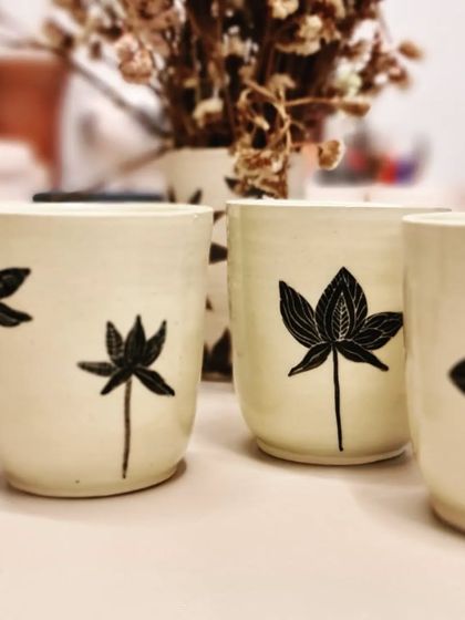 A handmade ceramic tumbler is perfect for any beverage. This image shows a few tumblers from my upcoming Monsoon Edit, the Keya Collection, launching soon.