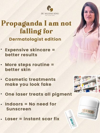 As a dermatologist, I do not fall for skincare propaganda. This post debunks common myths, such as "expensive skincare equals better results" or "cosmetic treatments make you look fake." Science and consistency are what truly matter.