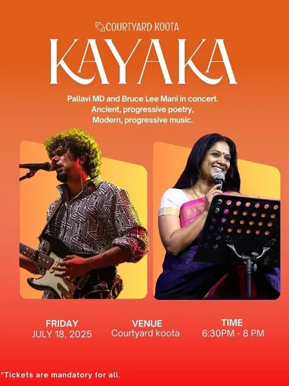 The poster for 'Kayaka', my concert with Bruce Lee Mani, where we presented a fusion of ancient poetry and modern, progressive music.