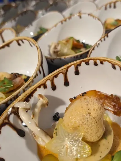 A close-up of our Asian Sea Bass (Chonak) with pickled starfruit and a delicate foam. This dish was part of a curated menu designed around seasonal and local ingredients for a corporate dinner.