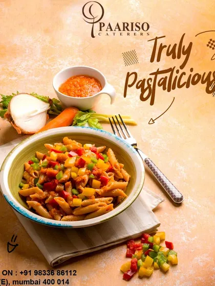 Truly pastalicious. We offer classic Italian options like this Penne pasta tossed in a zesty tomato sauce with colorful bell peppers.