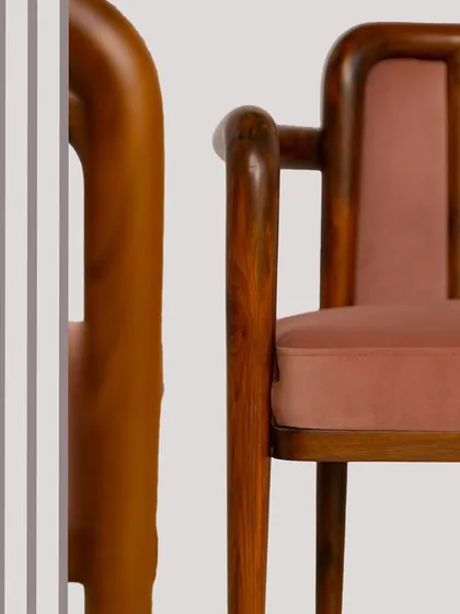 A close-up of the 'Svelte' chair's bentwood frame, a testament to the craftsmanship and attention to detail in my furniture designs.