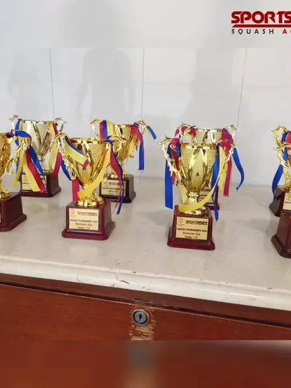 The trophies are ready for the champions. For every tournament I organize, like this squash event, I ensure that winners are rewarded with high-quality trophies and medals.