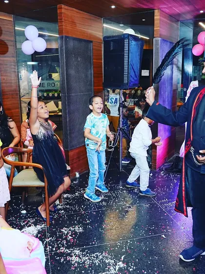 The kids are having a blast with the tickling feather trick. My shows are filled with high energy and lots of laughter, keeping the young audience engaged from start to finish.