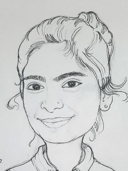 The final ink drawing before the color is added, showcasing the detailed line work.