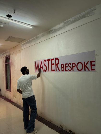 The journey begins. Here I am putting up the first sign for the new Master Bespoke store, a very exciting moment in bringing this dream to life.