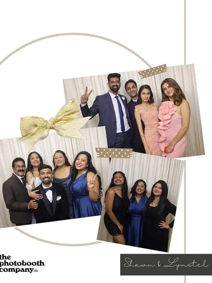 A collage of memories from Shawn & Lynstel’s wedding reception. Our service provides a variety of shots, from formal group photos to fun candids, all instantly printed for guests.