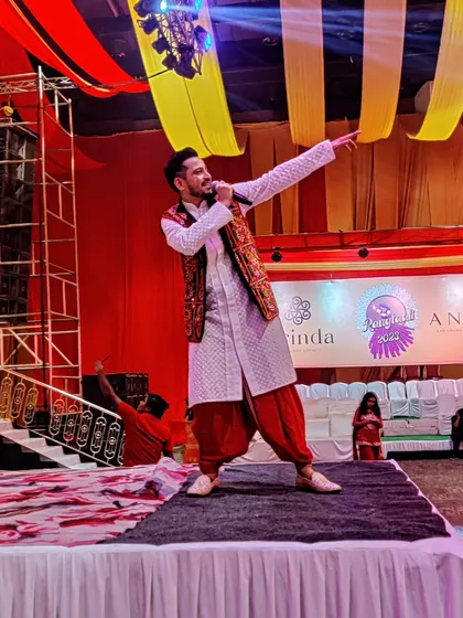 A full-stage view from Rangtaali Navratri in Hyderabad. I love commanding the stage and engaging with every corner of the audience, making sure everyone feels like they are part of the show.
