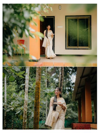 Awaiting his arrival. These solo portraits of the bride-to-be capture a sense of anticipation and grace, set against the backdrop of a traditional home.