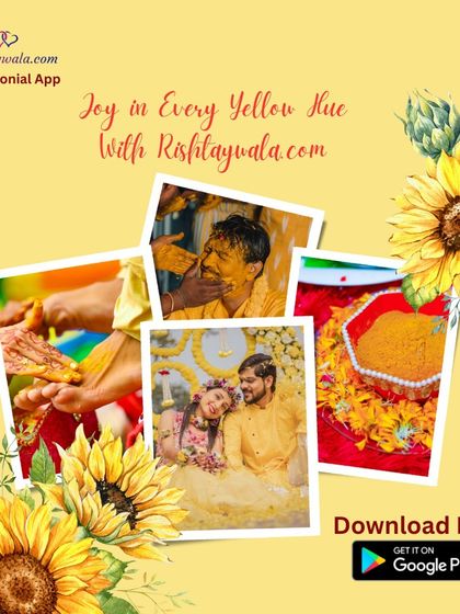 Joy in every yellow hue. This graphic celebrates the happy moments of a Haldi ceremony, made possible by finding your match on our app.