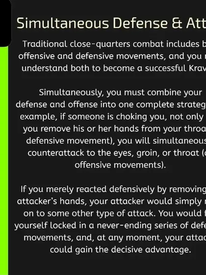 Pillar 1: Simultaneous Defense & Attack. We never just block. Every defensive move is paired with an immediate counter-attack to the opponent's vulnerable points to end the fight quickly.