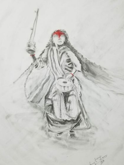 Experimenting with graphite to create an atmospheric piece. This sketch of a Baul singer uses soft shading and strong highlights to convey movement and emotion.