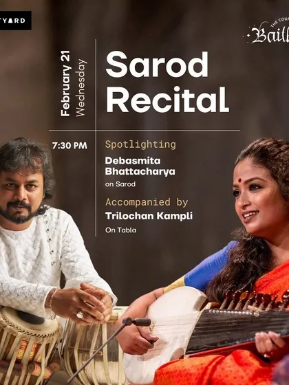 Sharing the stage with a friend like sarod player Debasmita Bhattacharya brings a special comfort and chemistry to the music. This poster was for our 'Courtyard Baithak' sarod recital in Bangalore.