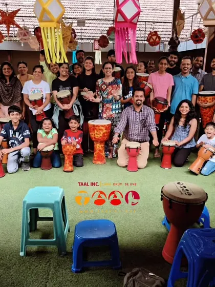A full house at one of our community drum circles shows what we're all about: bringing people together. Here you can see families, kids, and adults of all ages sharing djembes and smiles. It’s a space for pure masti and connection.
