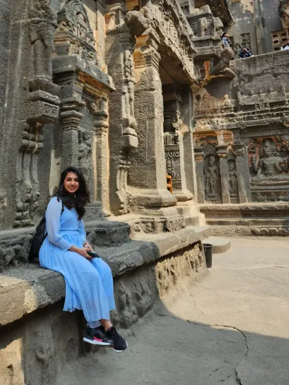 Taking a moment to sit and absorb the incredible detail of the temple walls at Ellora. Being in such places fuels my passion for depicting heritage in my work.