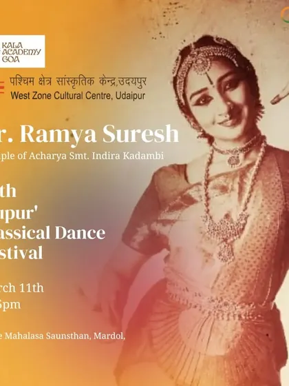 Announcement for my performance at the 'Nupur' Classical Dance Festival in Goa, organized by Kala Academy Goa and the West Zone Cultural Centre.