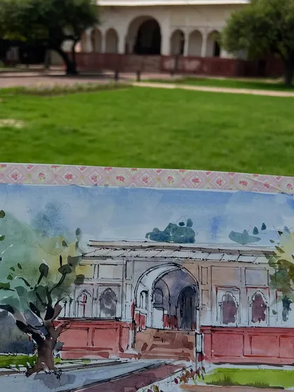 My sketch of Sher Mandal in its environment. It was a beautiful Sunday morning spent with fellow artists, capturing a piece of history.