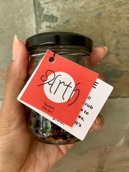 A close-up of the "FineByMe" coffee scrub. Made with ground coffee from Coorg, it’s perfect for exfoliating and rejuvenating dull skin.