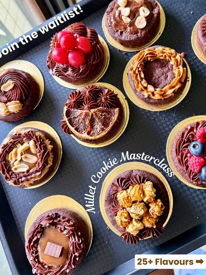Join the waitlist for my biggest masterclass. You'll learn to make over 25 flavors of my signature millet cookies, from decadent chocolate to fruity creations.
