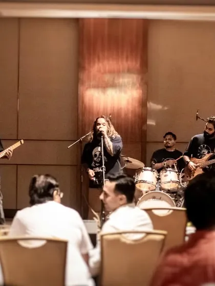 A full stage view from our performance for Shapoorji Pallonji. We ensure our stage presence is as powerful as our music, engaging everyone in the room.