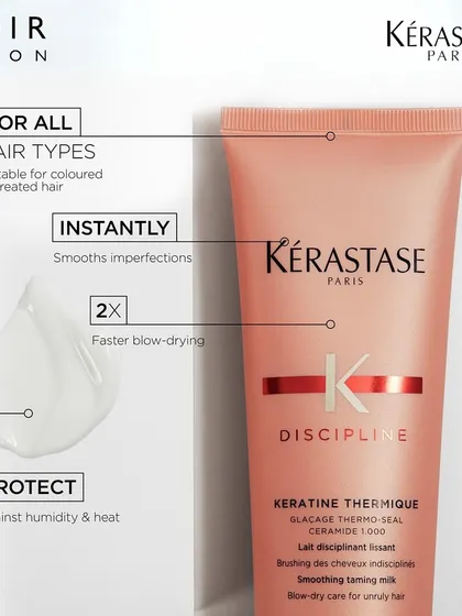 Pamper yourself at home with our luxury home care product range. This Kérastase product is perfect for smoothing imperfections and protecting your hair against humidity and heat.