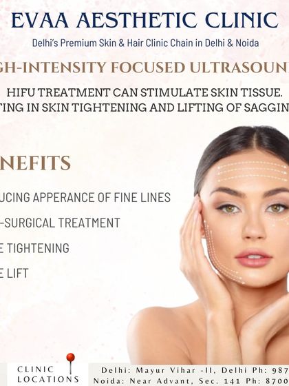 An overview of High-Intensity Focused Ultrasound, detailing its benefits such as reducing fine lines, face tightening, and providing a non-surgical facelift by stimulating skin tissue.