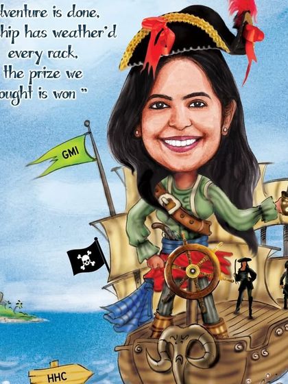 A fantastic pirate-themed caricature, perfect for someone who is the captain of their own ship.