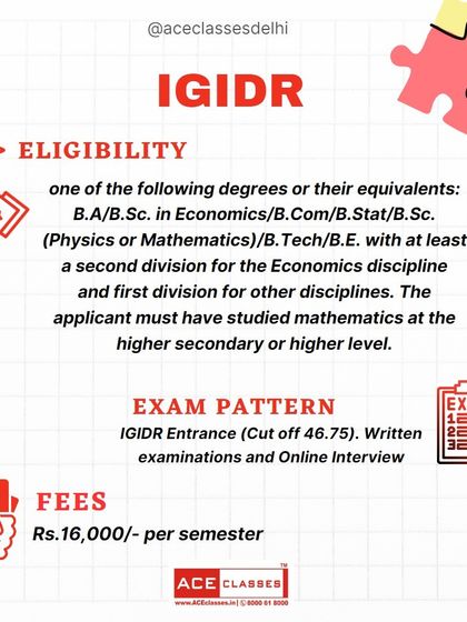 Detailed information on the IGIDR entrance exam, including eligibility criteria for various degrees, the exam pattern, and the fee structure per semester.